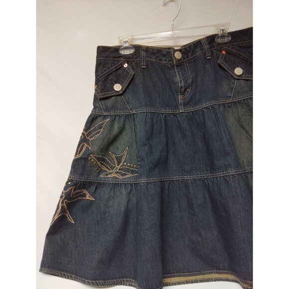 Whistles Denim A-Line Skirt Embroidered Bird Design & Stud Details Womens Size 1 - Picture 2 of 8